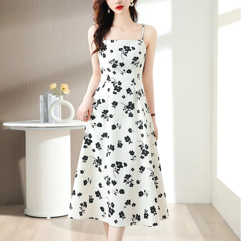 EIDOLON GRAIN Slip Dress Women's White With Black Floral-5
