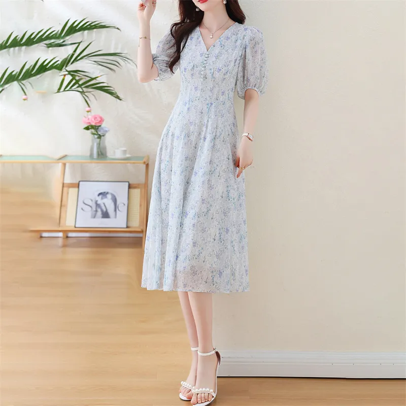 EIDOLON GRAIN Short Sleeved Dress Women's White With Purple Floral-2