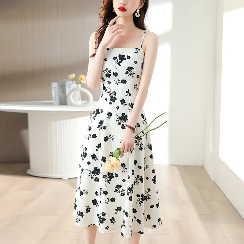 EIDOLON GRAIN Slip Dress Women's White With Black Floral-7