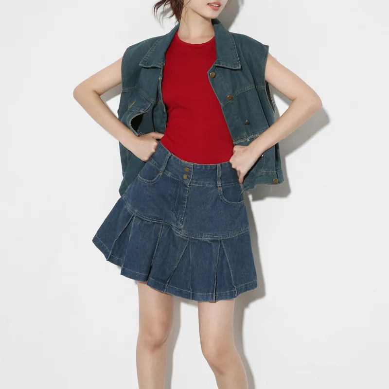 EIDOLON GRAIN Denim Short Skirts Women's Blue-5