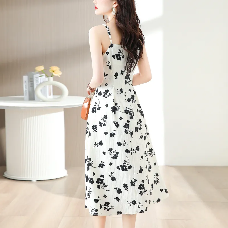 EIDOLON GRAIN Slip Dress Women's White With Black Floral-6