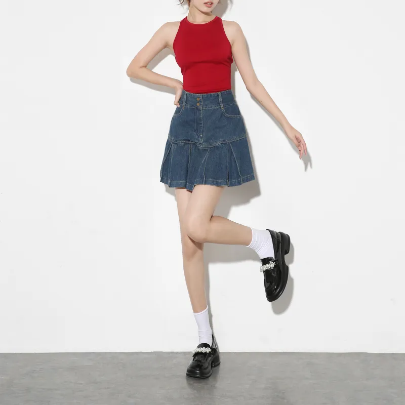 EIDOLON GRAIN Denim Short Skirts Women's Blue-3