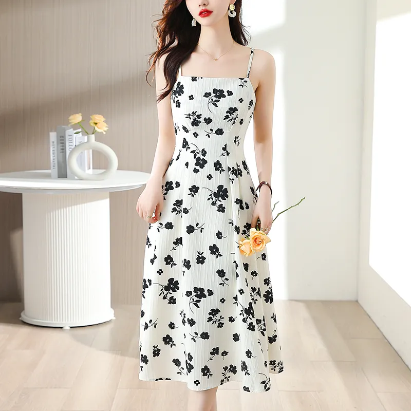 EIDOLON GRAIN Slip Dress Women's White With Black Floral-8