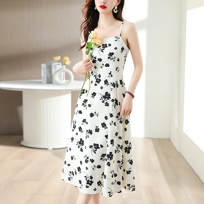 EIDOLON GRAIN Slip Dress Women's White With Black Floral-4