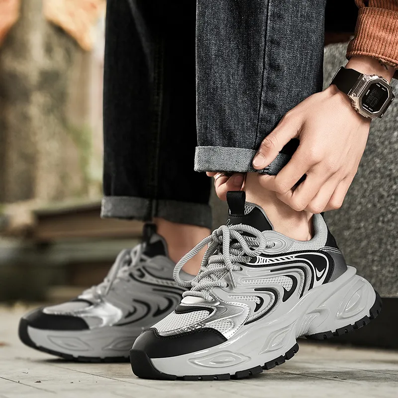 BANGNEY Vintage Mecha Shoes, Lightweight Height Increasing Support Breathable Low Top Chunky Sneakers Unisex-3