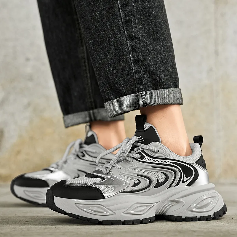 BANGNEY Vintage Mecha Shoes, Lightweight Height Increasing Support Breathable Low Top Chunky Sneakers Unisex-4