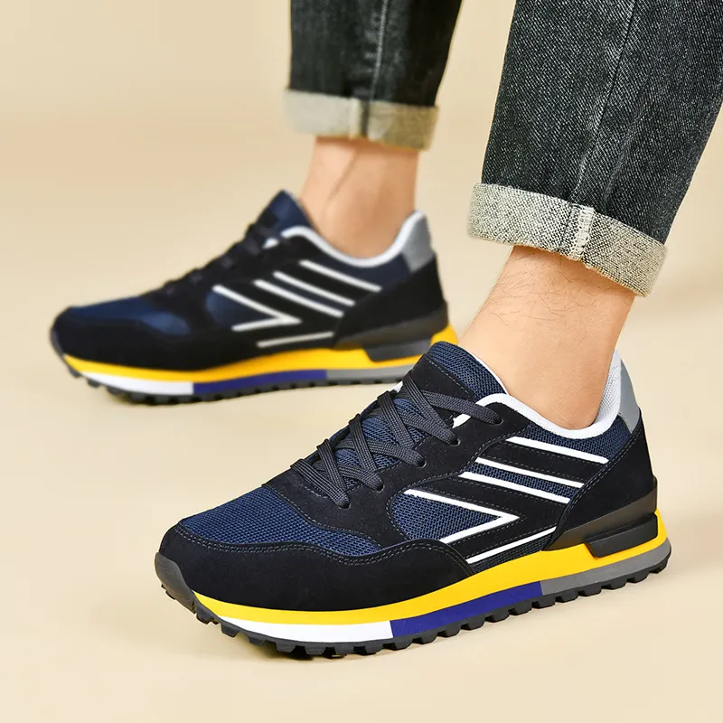 BANGNEY Ah-Gan Shoes Breathable Lightweight Height Increasing Low-Top Casual Shoes Men's Black Royal Blue-5