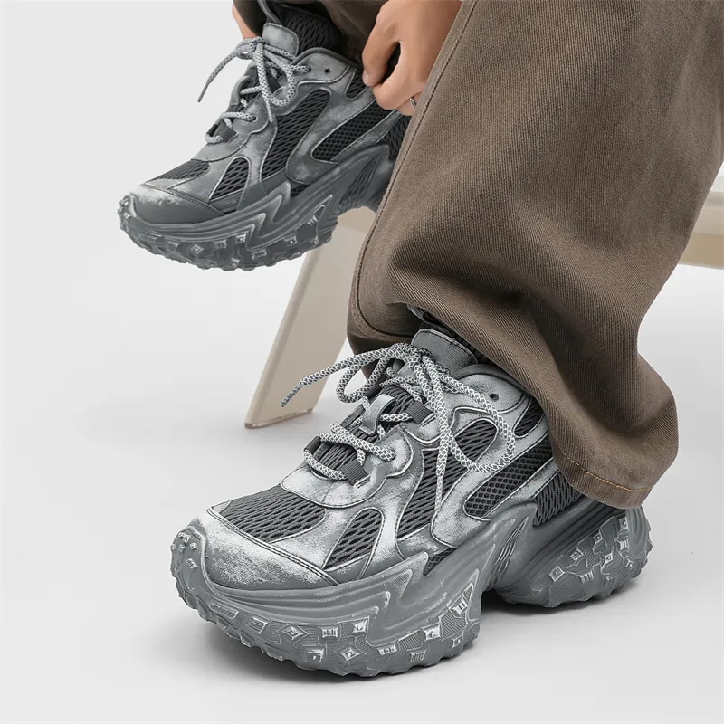 BANGNEY Anti Slip Wear Resistant Breathable Height Increasing Low Top Chunky Sneakers Unisex-13