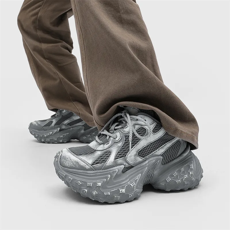 BANGNEY Anti Slip Wear Resistant Breathable Height Increasing Low Top Chunky Sneakers Unisex-12