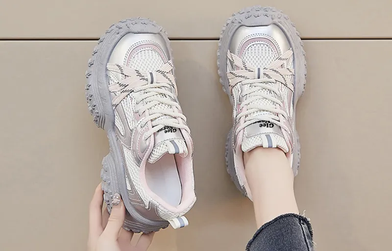 GLEE VERGE Abrasion Resistant, Breathable, Lightweight, Height Increasing Low Top Chunky Sneakers Women's-4