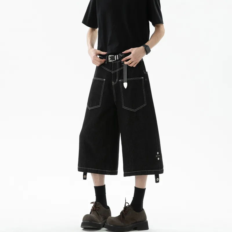HANDAIWEI Denim Shorts Unisex Original Denim Black-5