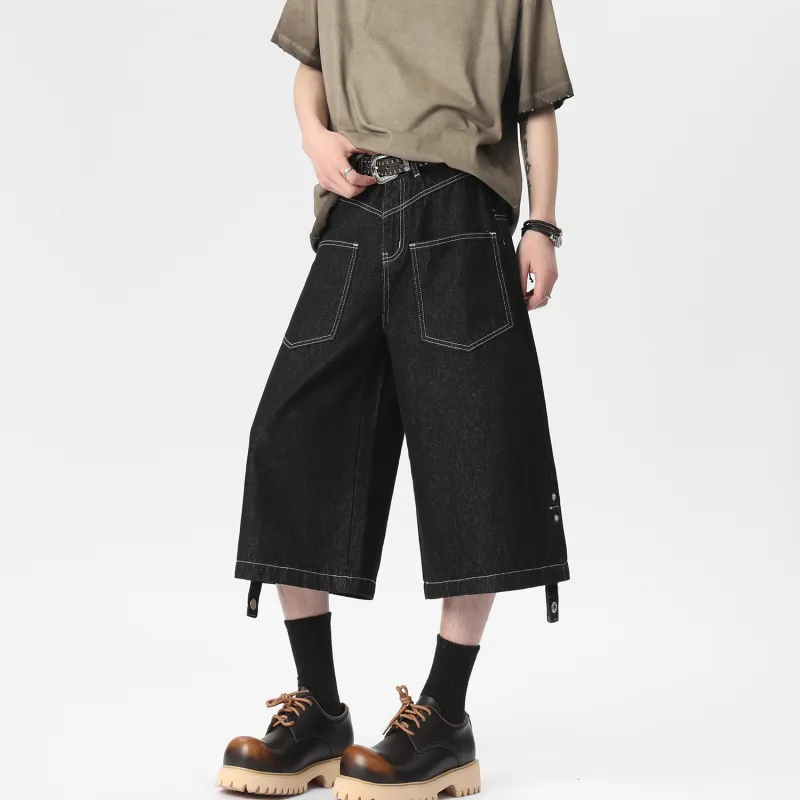 HANDAIWEI Denim Shorts Unisex Original Denim Black-2