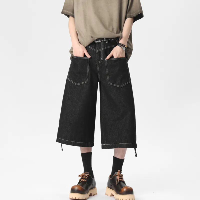 HANDAIWEI Denim Shorts Unisex Original Denim Black-1