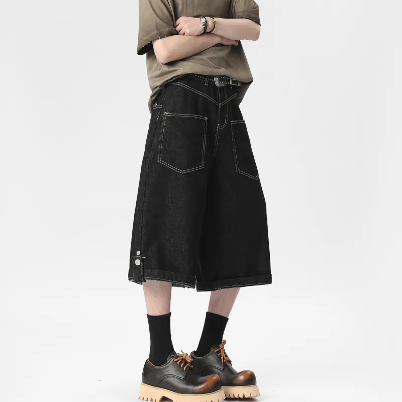 HANDAIWEI Denim Shorts Unisex Original Denim Black-4