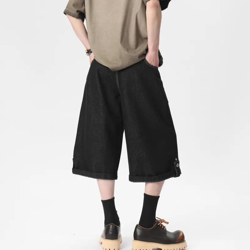 HANDAIWEI Denim Shorts Unisex Original Denim Black-3