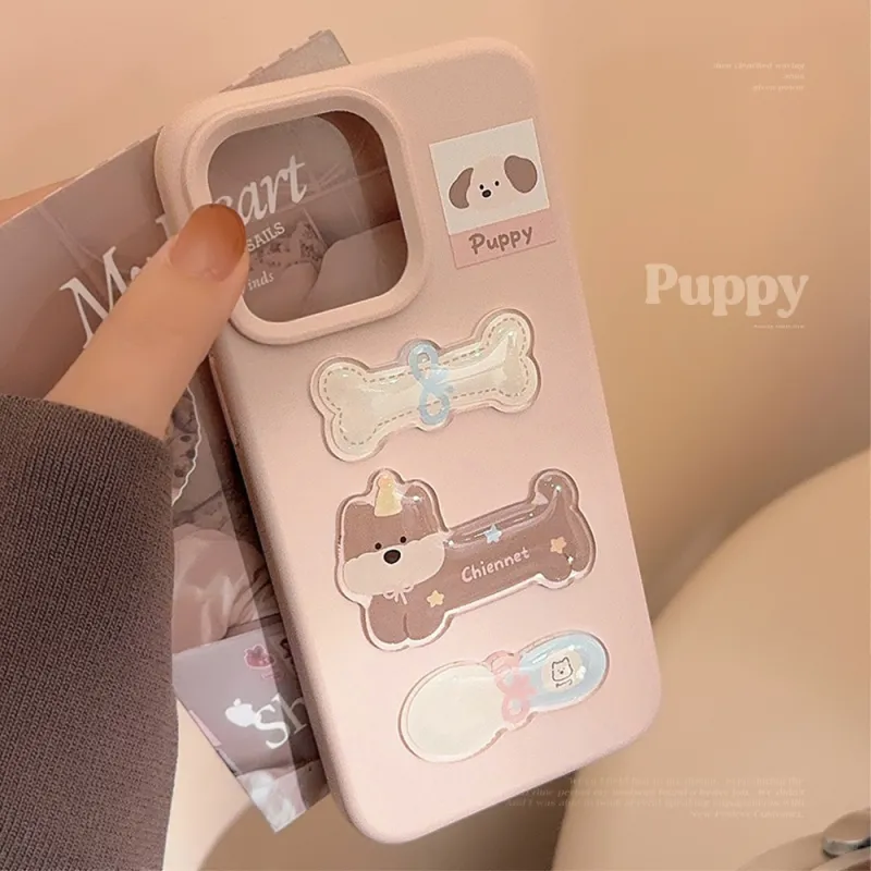 MENGTO STUDIO TPU Material Soft Pink Ins Style Bone Dog Apple 16 PRO Phone Cases Compatibility Iphone14/1516proma-3