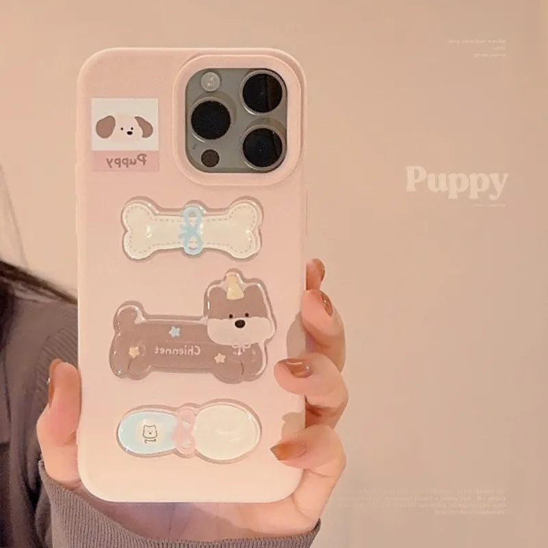 MENGTO STUDIO TPU Material Soft Pink Ins Style Bone Dog Apple 16 PRO Phone Cases Compatibility Iphone14/1516proma-4