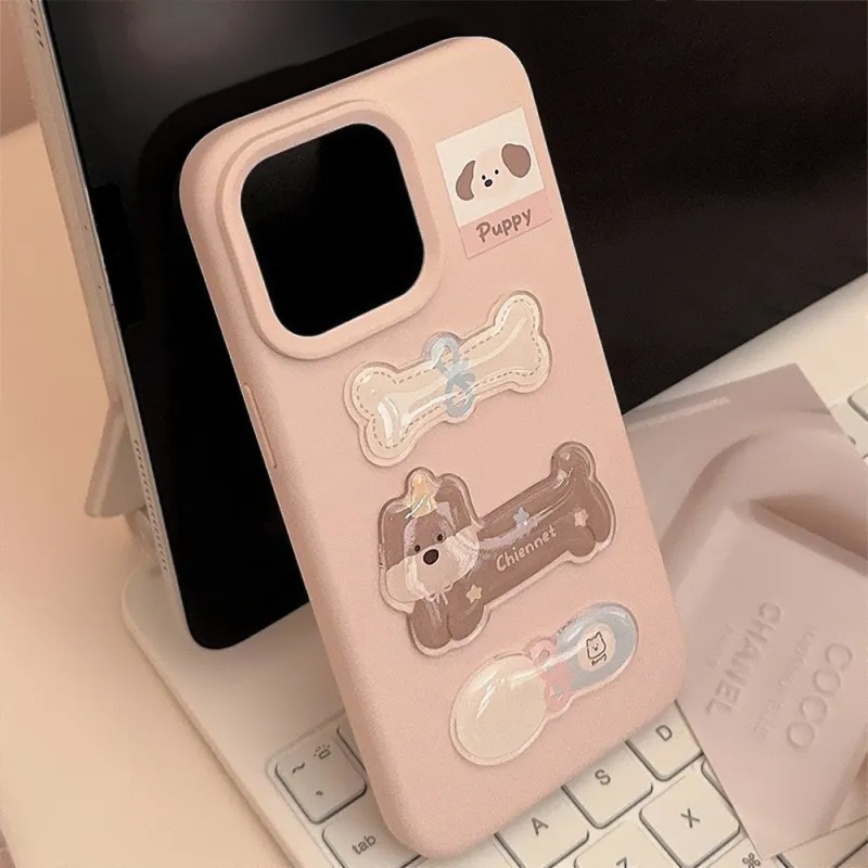 MENGTO STUDIO TPU Material Soft Pink Ins Style Bone Dog Apple 16 PRO Phone Cases Compatibility Iphone14/1516proma-1