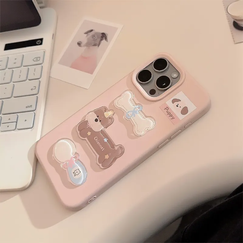 MENGTO STUDIO TPU Material Soft Pink Ins Style Bone Dog Apple 16 PRO Phone Cases Compatibility Iphone14/1516proma-2