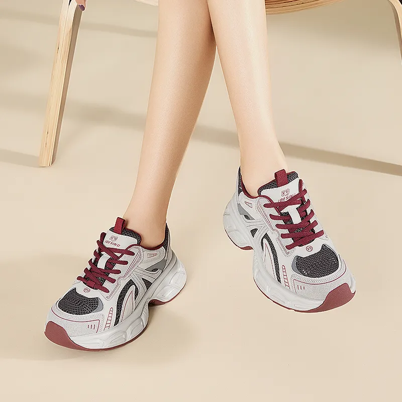 Xiangxiangli Breathable Height Increasing Low Top Chunky Sneakers Women's-2