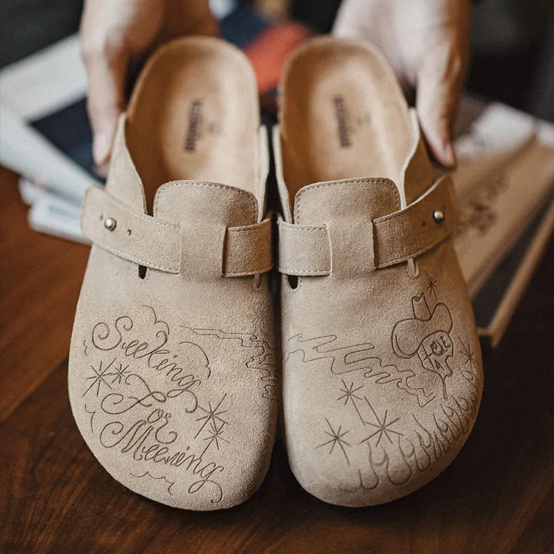 MADEN Cork Sole Quiet Genuine Leather Closed Toe Slipper Mules Unisex-3