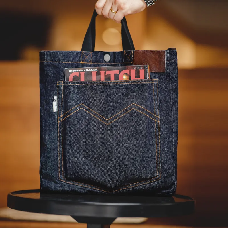 MADEN Denim Tote Bag, Shopping Bag, Shoulder Bag, Crossbody Bag, Handbag Large Size Unisex Blue-3