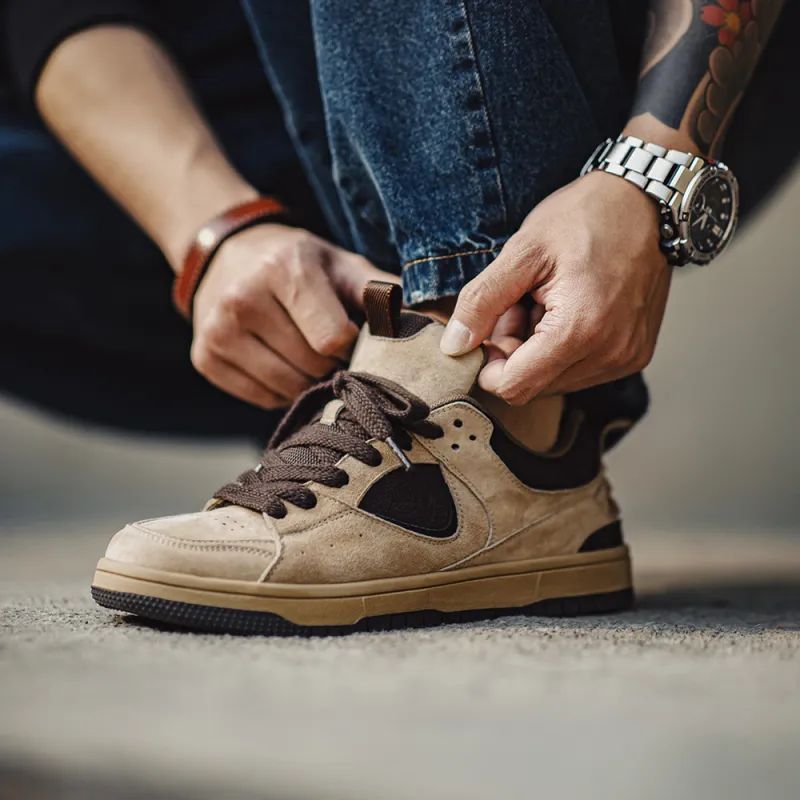 MADEN Anti Slip Wear Resistant Low Top Skateboard Shoes Men's Brown-4