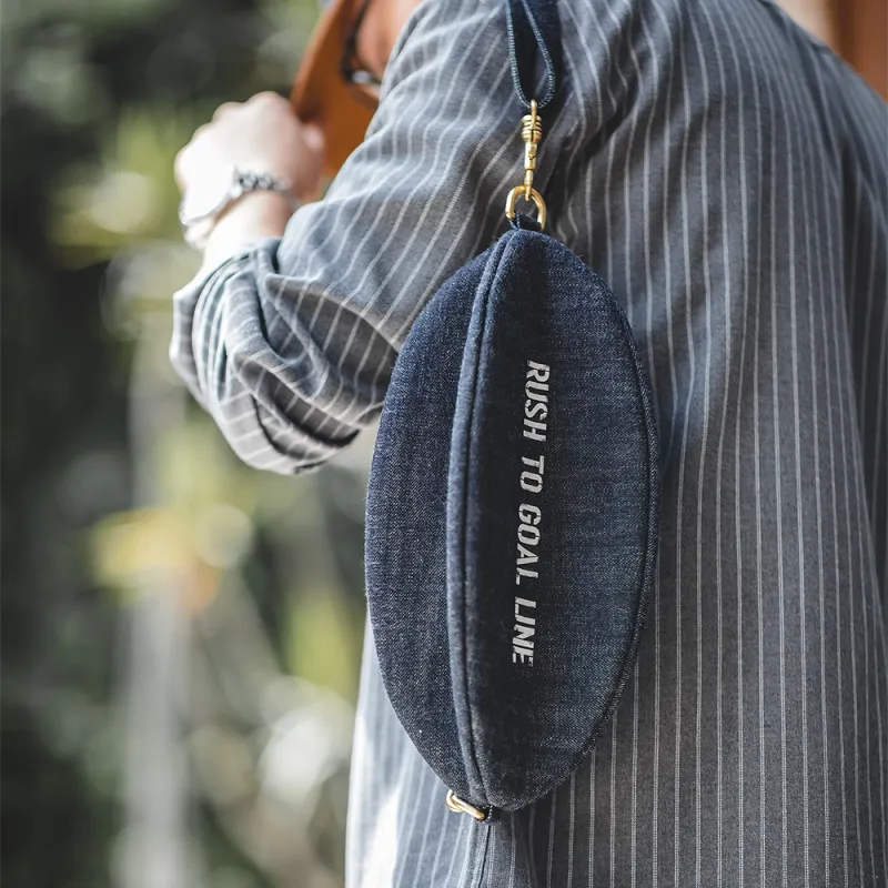 MADEN Cotton Rugby Bag, Shoulder Bag, Crossbody Bag Medium Size Unisex Denim Blue-3