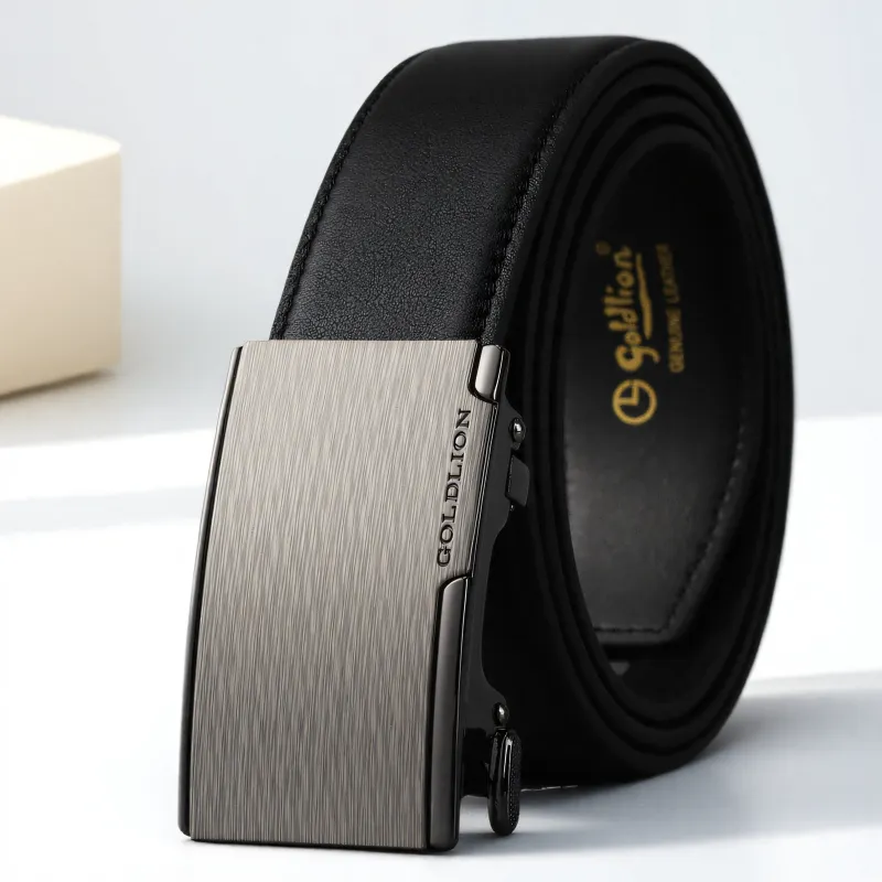 GOLDLION Cow Leather Belts Men's Gunmetal 3.5cm-3