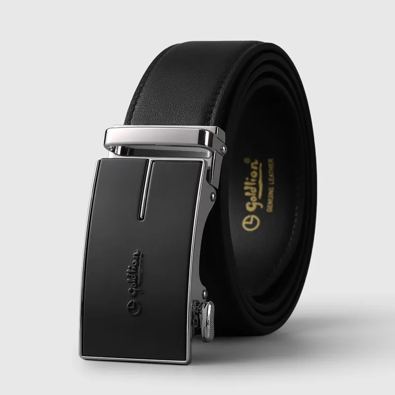 GOLDLION Top Grain Cow Leather Belts Men's Black 3.5cm-7