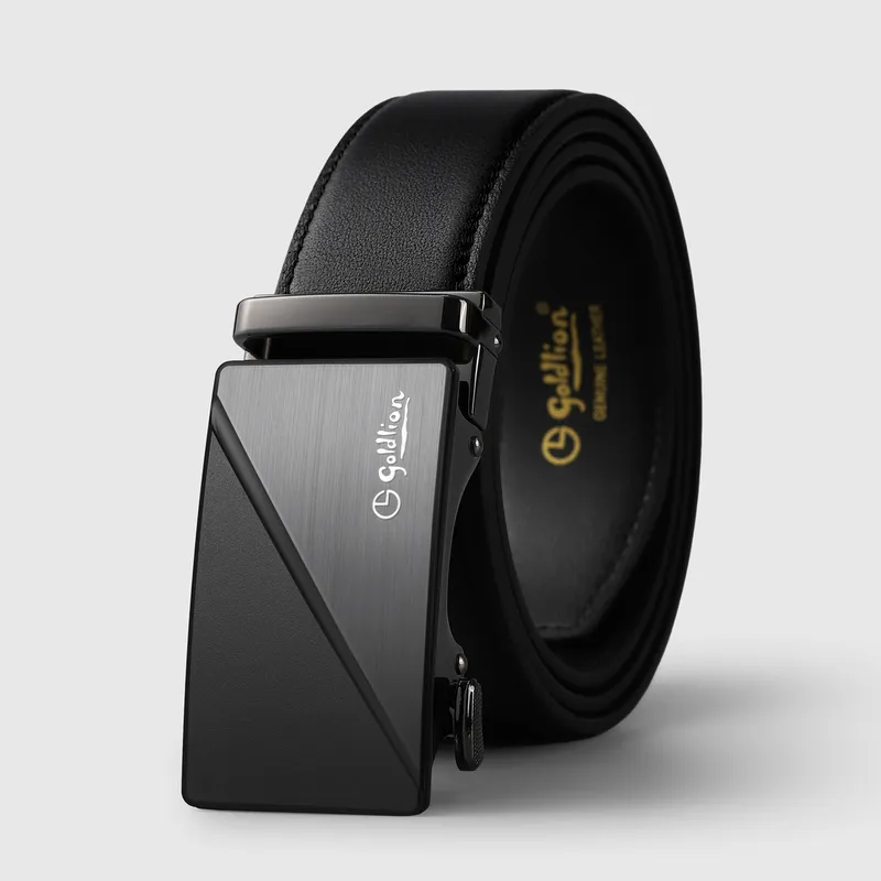 GOLDLION Top Grain Cow Leather Belts Men's Black 3.5cm-16