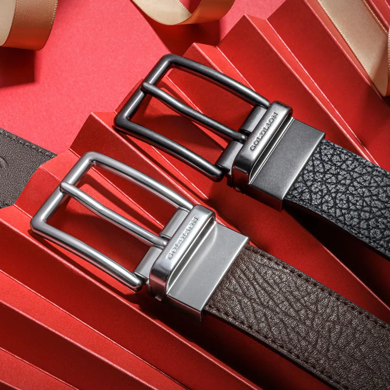 GOLDLION Top Grain Cow Leather Belts Men's Multiple Colors Width 3.5CM-5