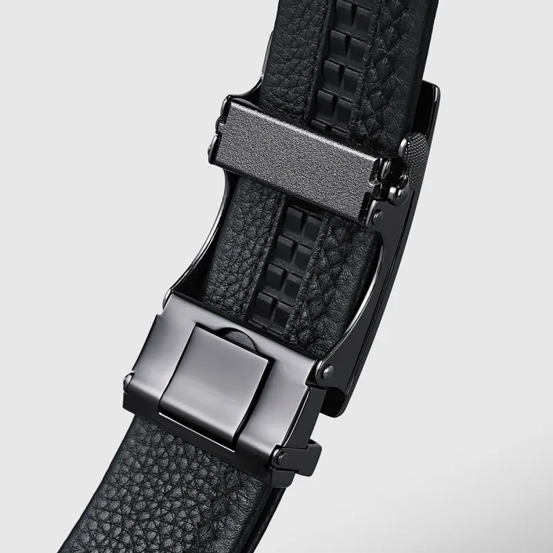 GOLDLION Automatic Buckle Business Alloy Smooth Finish Relief Logo Top Grain Cow Leather Belts Men's-4