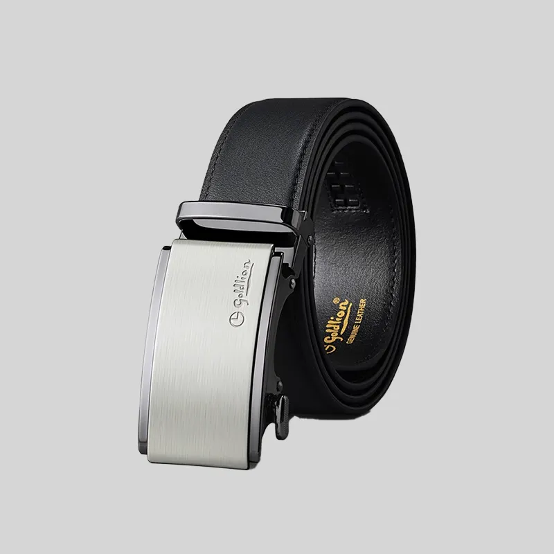 GOLDLION Top Grain Cow Leather Belts Unisex Black 3.5CM-18