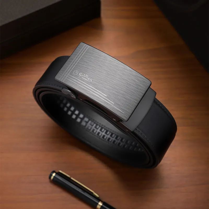 GOLDLION Alloy Leather Belts Men's Black 3.5cm-2
