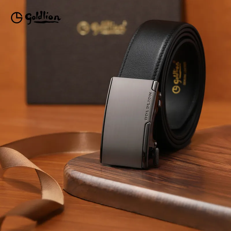 GOLDLION Cow Leather Belts Men's Gunmetal 3.5cm-7