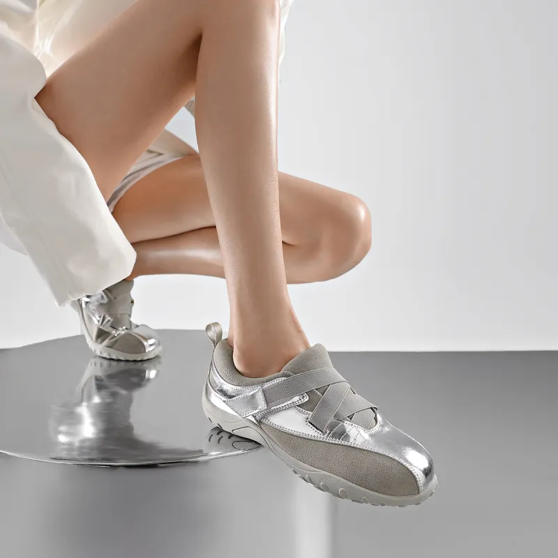 BOSSSUNWEN Low Top Casual Shoes Women's Silver-5