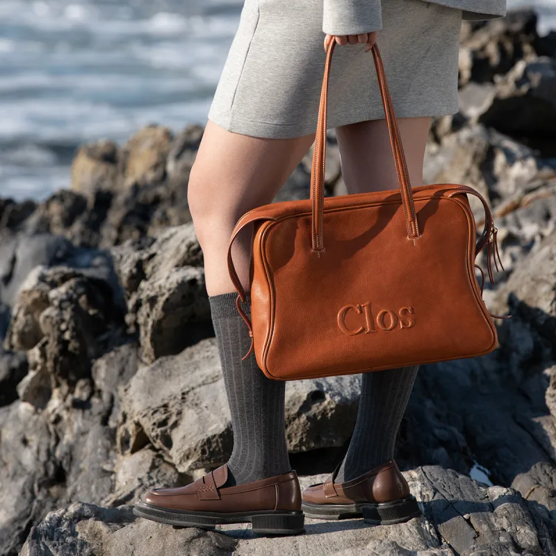 Clos Vegetable Tanned Cow Leather Commute One Shoulder Briefcase Women's Caramel Brown/Apricot/Black-5