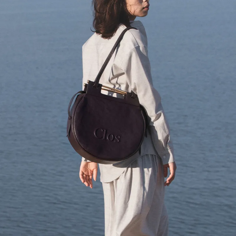 Clos Top Grain Vegetable Tanned Calfskin Apple Bag Portable Crossbody Bag Shoulder Bag Women's Brown/Black/Dark Purple-6