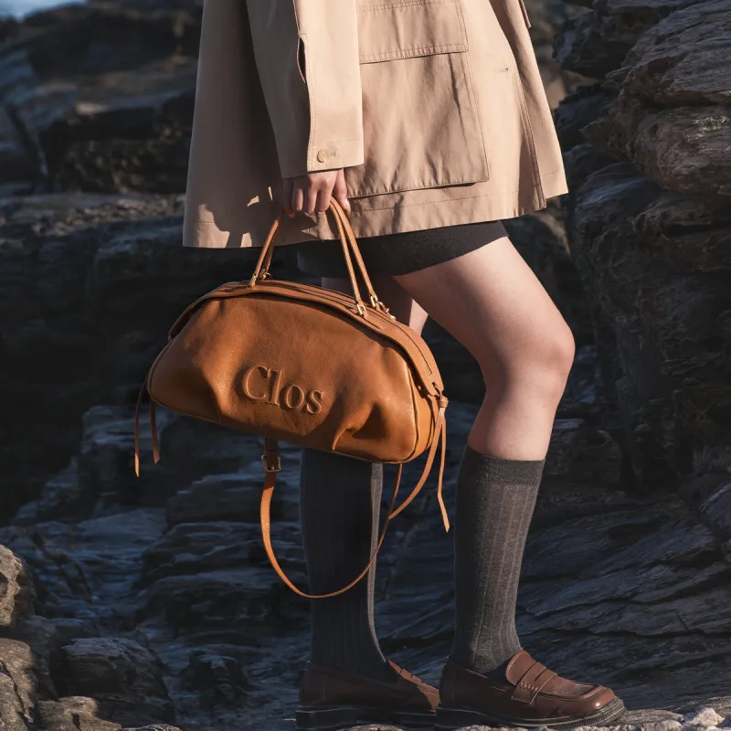Clos Vegetable Tanned Cow Leather Handbag Large Size Women's Green/Apricot/Black-11