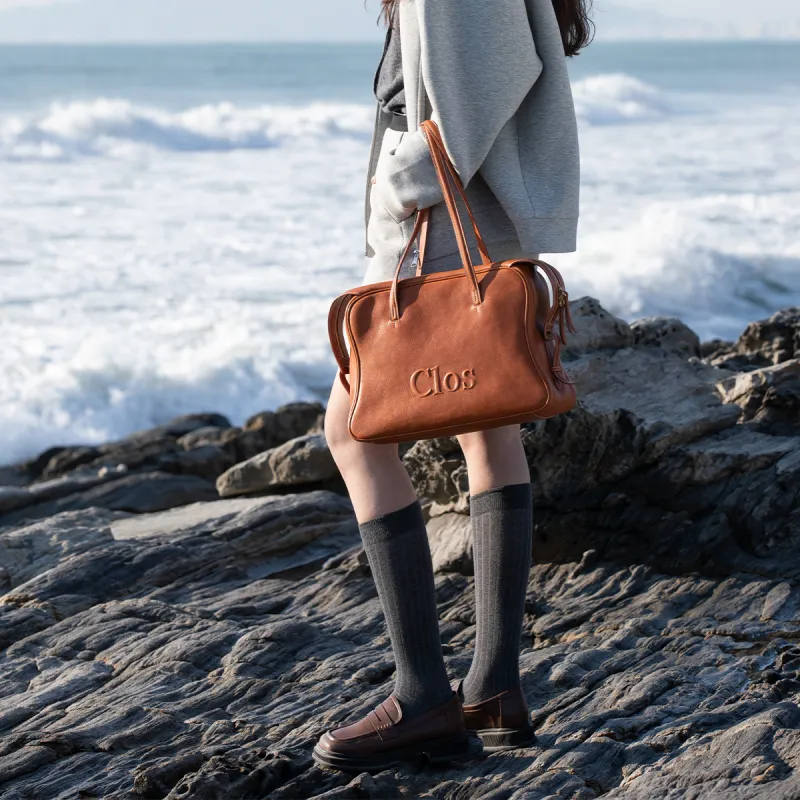 Clos Vegetable Tanned Cow Leather Commute One Shoulder Briefcase Women's Caramel Brown/Apricot/Black-4