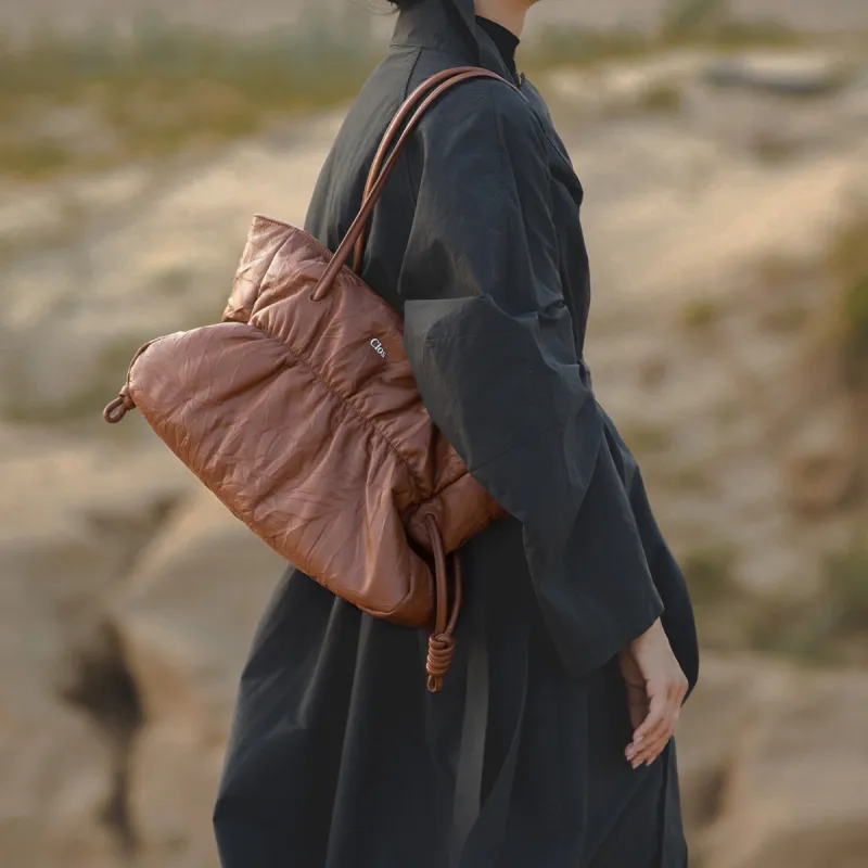 Clos Cow Leather Tote Bag Shoulder Bag Large Size Women's Black/Brown/Coffee-8