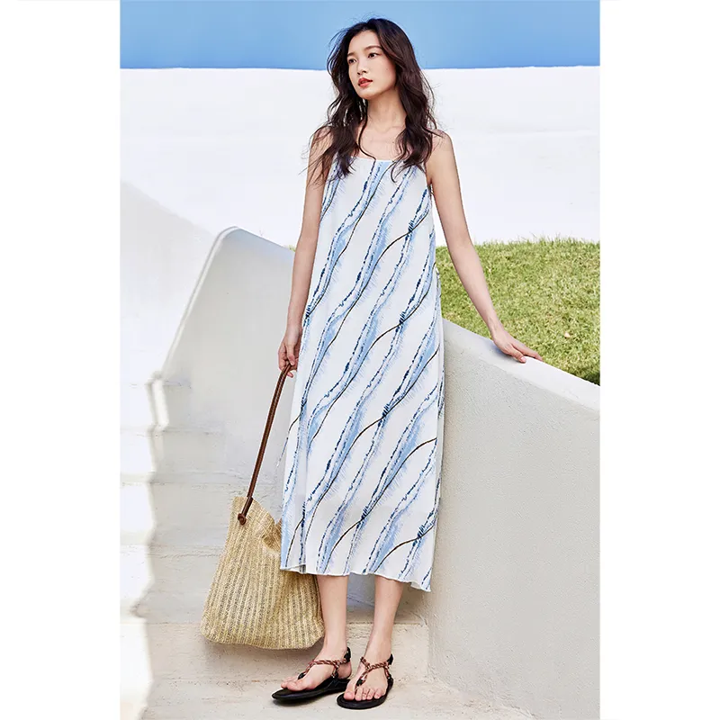 SENTUBILA Slip Dress Women's White Base With Multicolor-2