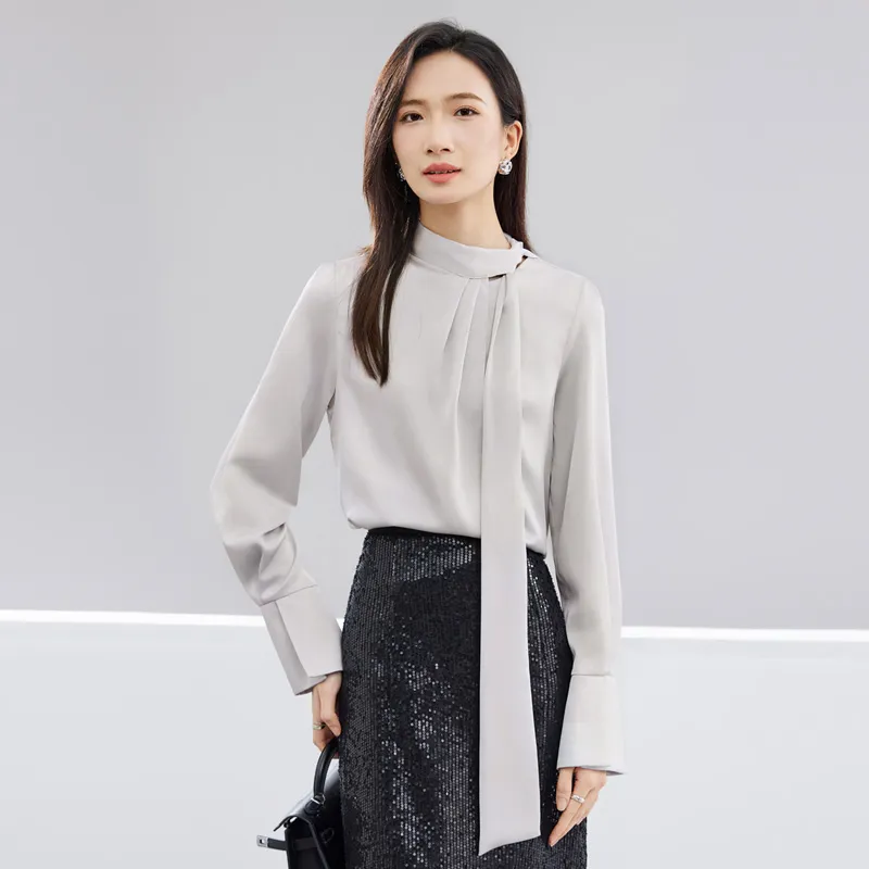 SENTUBILA Chiffon Shirts Women's Glacier Gray-5