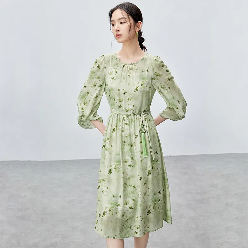 SENTUBILA Long Sleeved Dresses Women's Green Grape Green Floral-3