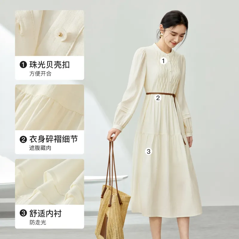 SENTUBILA Long Sleeved Dresses Women's Apricot-9