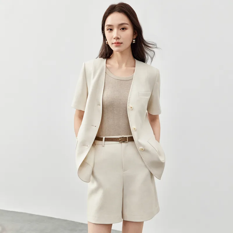 SENTUBILA Casual Suits Women's Beige Apricot-2