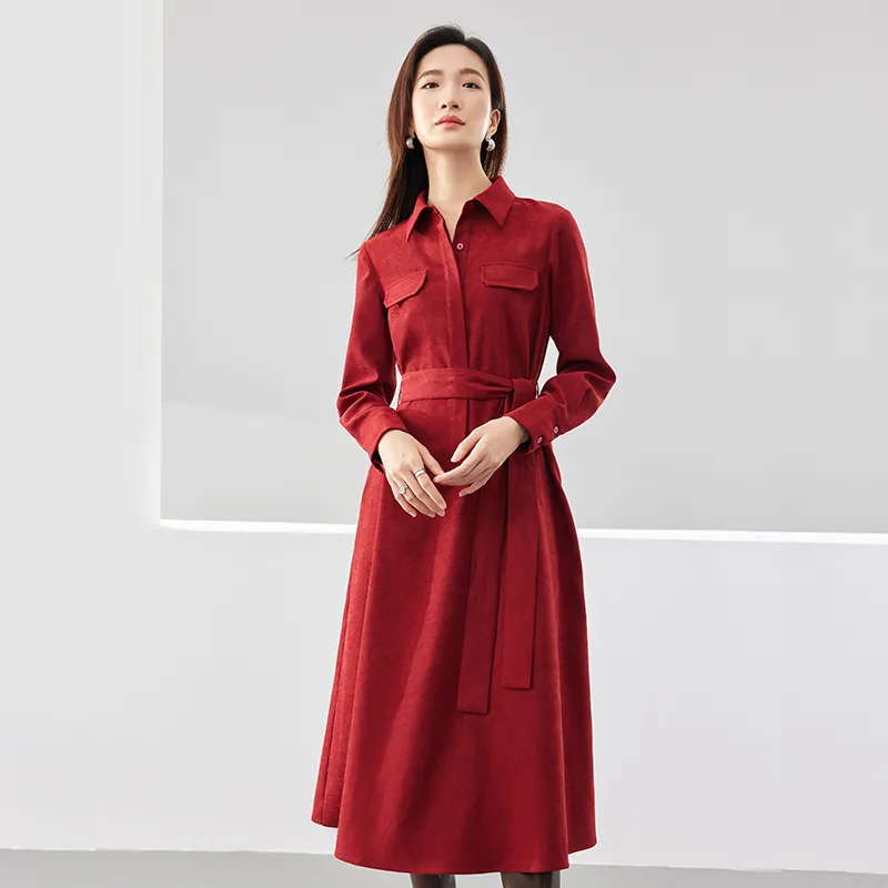 SENTUBILA Long Sleeved Dress Women's Burgundy-7