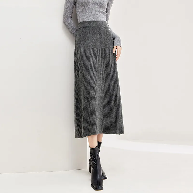 SENTUBILA Knit Long Skirt Women's Gold Brown-16