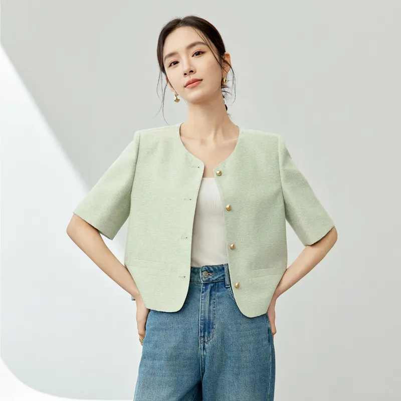 SENTUBILA Cropped Coats Women's White Jade Green-5